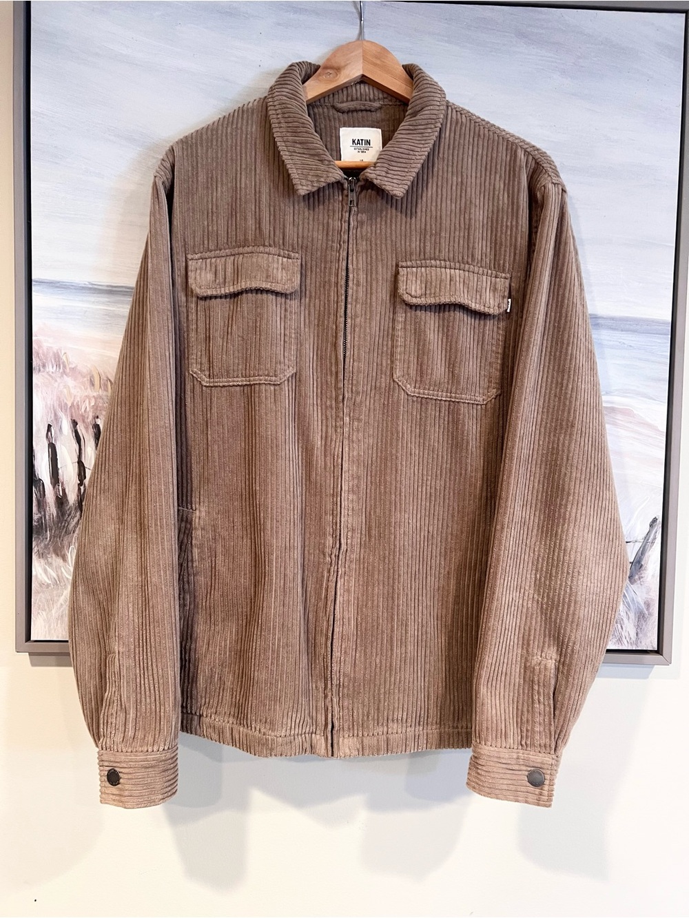 Katin Kane Corduroy Jacket Men Size L Shell Full Zip Taupe Khaki Brown Shacket - Picture 15 of 16